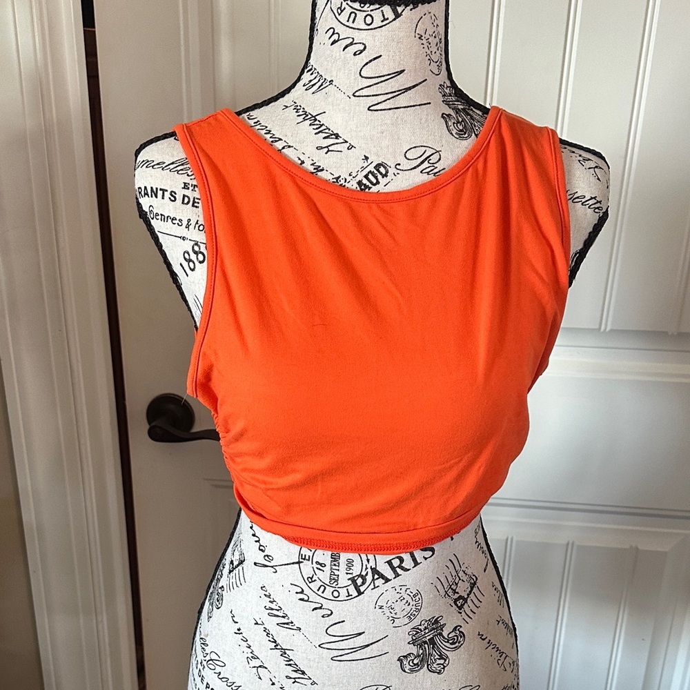 Women's Orange Sleeveless Open Back Top